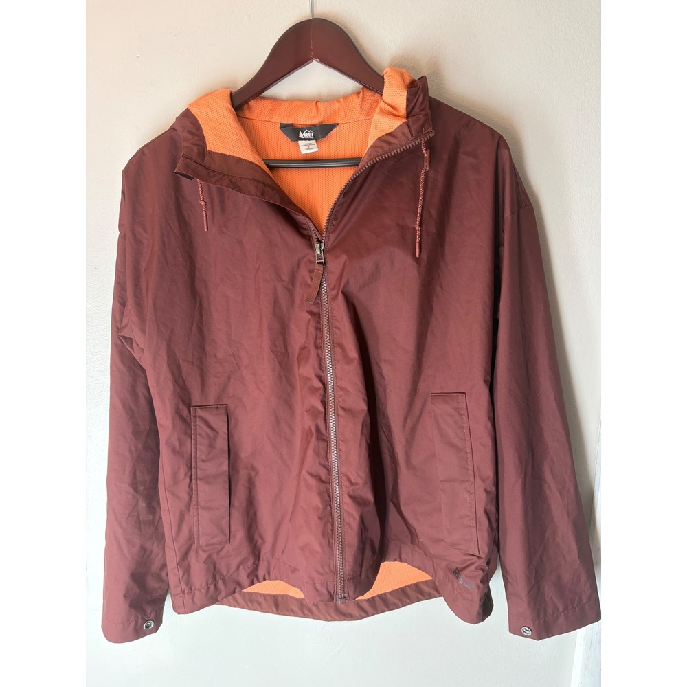 REI Co-op Womens Maroon Burgundy Orange Mesh Lined Hooded Windbreaker Jacket S